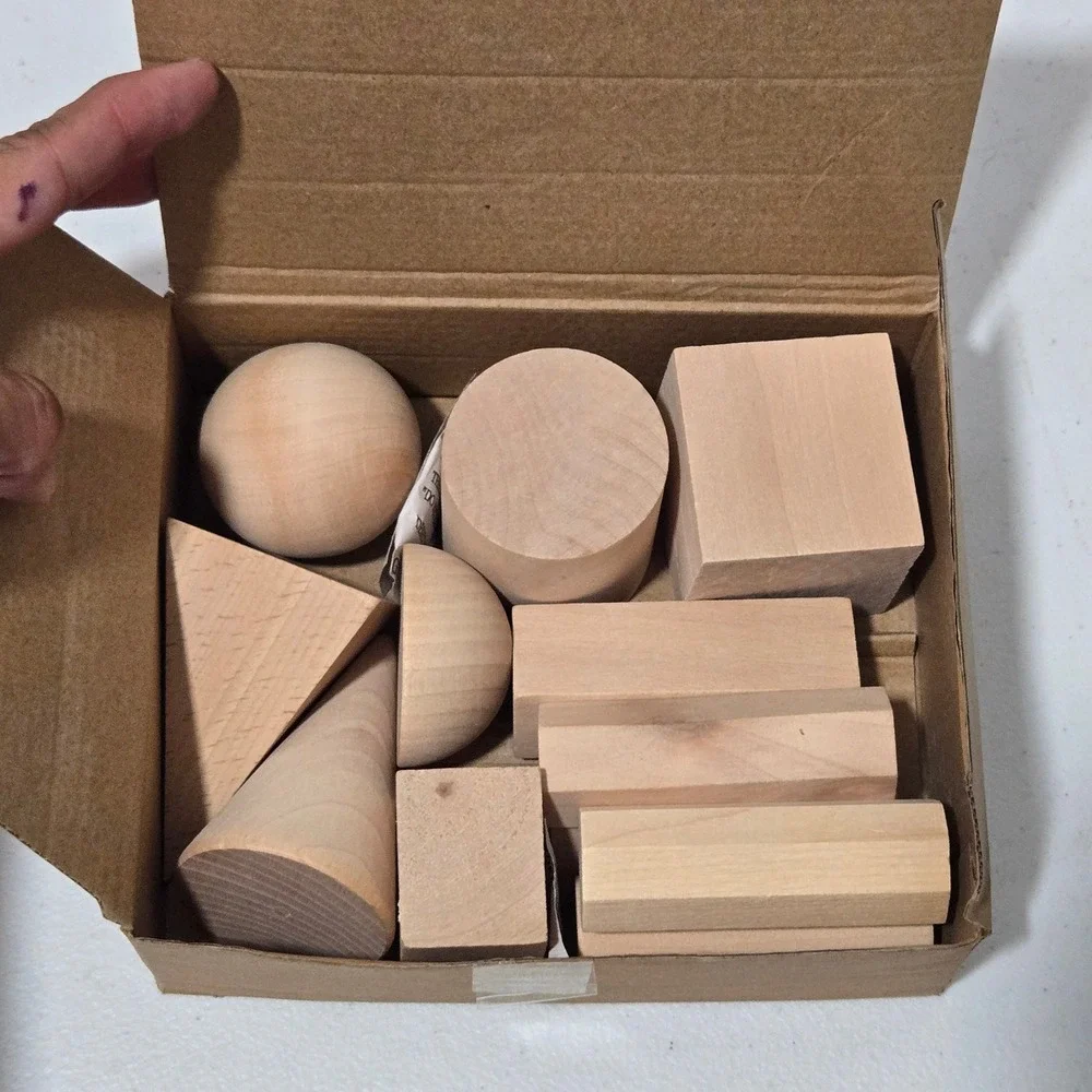 hand2mind GeoSolids Wood Set 12 3D Geometric Shapes Math Manipulatives 41XB